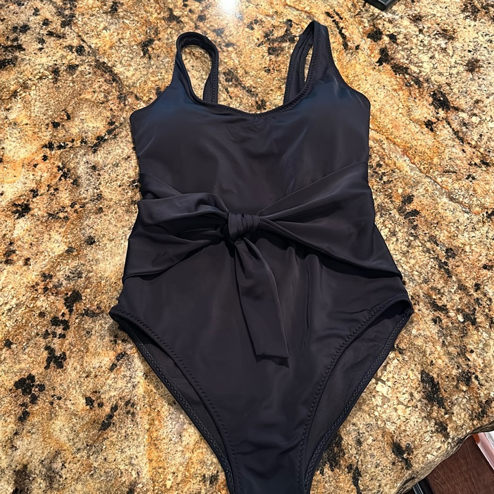 Fabletics Scoop Tie Back Shaping One-Piece Swimsuit Black Size Medium